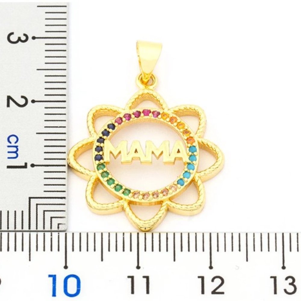 Mama Sunflower & Rainbow Crystals Necklace - Gold Plated Copper & Crystals - Picture 11 of 13